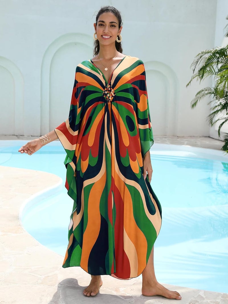 KEYLORTING Women's Plus Size Kaftan Dress – Plus Size Maxi Dress Moo Moos Beach Cover Up,Bathing Suit Cover-Up Loungewear - Image 4